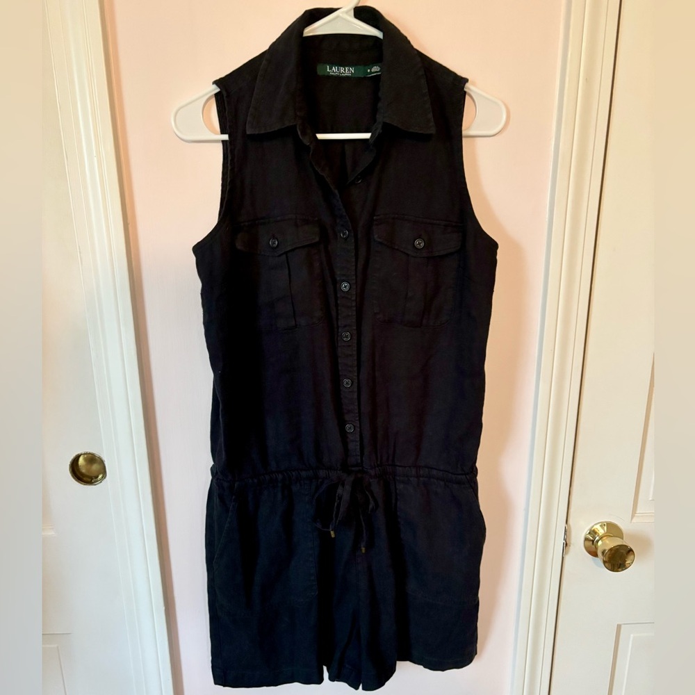 Black Sleeveless Button-Up Romper by Ralph Lauren